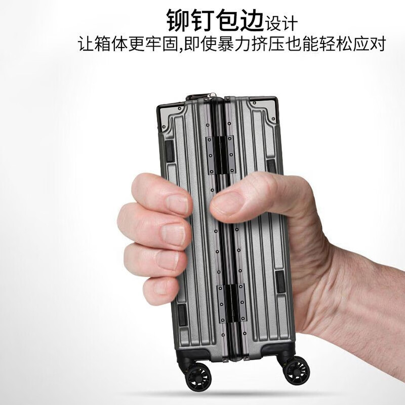 Qizhenge Large Capacity Luggage 30-inch Aluminum Frame Trolley Case Internet Celebrity Student Password Box Men and Women Moving Abroad Shipping Box Obsidian Black (Steel Nail Reinforced Aluminum Frame + Thickened Box) 30 Inch
