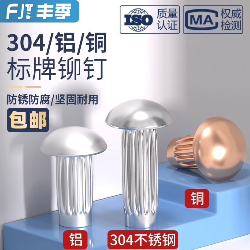 Fengji GB827 stainless steel 304 sign rivets aluminum knurled nameplate copper trademark solid rivets M2M2.5M3M4M5mm M2*5 100 pieces copper