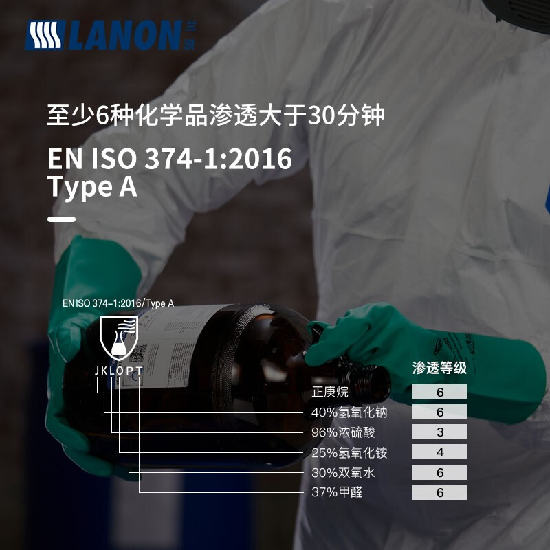 LANON SR101 nitrile chemical resistant gloves, labor protection industrial laboratory cleaning, acid and alkali resistant, oil resistant and non-slip 1 pair L