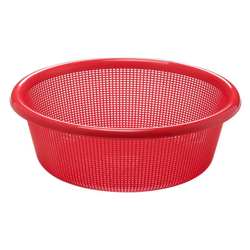 Camellia Lehui round sieve plastic basket round thickened vegetable basket storage large organizer kitchen drain blue household red 35.8CM