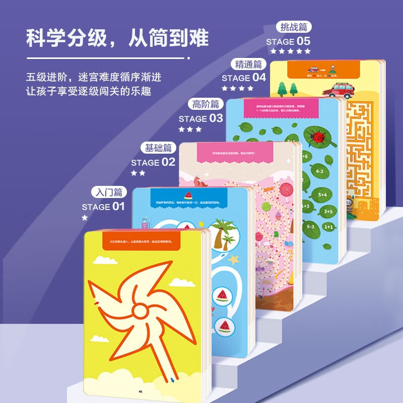 Introduction to advanced puzzle maze training for children, children's thinking training, logical reasoning and concentration training, children's pen control training copybook, puzzle game maze book, 64 scenes that can be erased repeatedly, free erasable pen and eraser