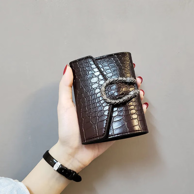 Qingou's new ins Dionysus crocodile pattern women's wallet women's short three-fold small wallet women's coin purse card holder wallet AYX upgraded crocodile pattern wine red