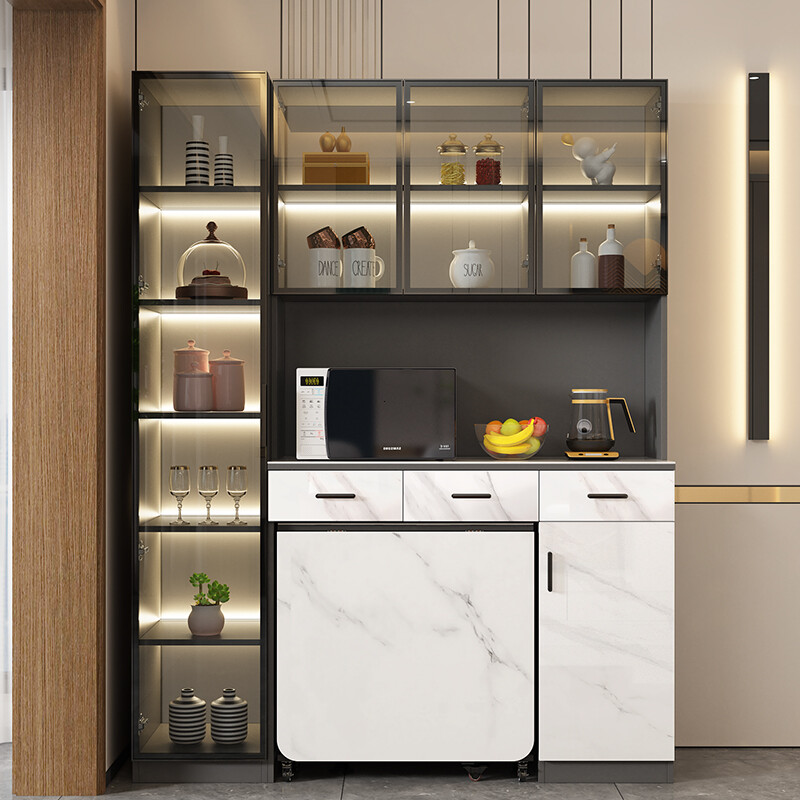 Qiangxiang light luxury slate sideboard dining table integrated wall high cabinet home living room dining room folding table wine cabinet custom G87 style 1 820*420*2100 with lights double door