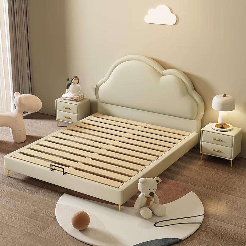 True Color Bear Children's Bed Children's Bed Boy Single Bed Modern Simple Solid Wood Upholstered Bed Cloud Bed Girl Princess Bed Upholstered Bed 1.5m*1.9m
