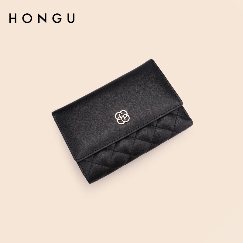 Honggu Women's Wallet Cowhide Wallet Women's Short Folding Diamond Coin Purse Small Bag New Year's Birthday Gift