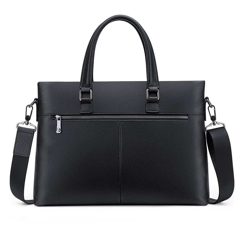 WILLIAMPOLO Paul business briefcase genuine leather men's handbag large capacity first layer cowhide 17 inches computer bag high-end black (first layer cowhide) 17 inches