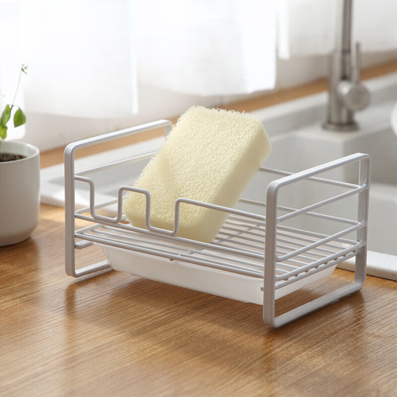 Kitchen sponge drain rack steel wool soap dishcloth sink dishwashing liquid storage rack white*1