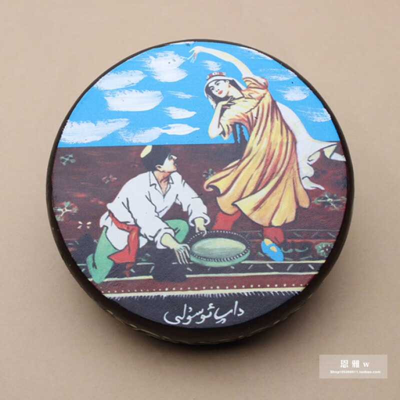 Jingyun Xinjiang national musical instrument Uyghur solid wood cowhide tambourine standard Xinjiang tambourine original cowhide color/20 cm