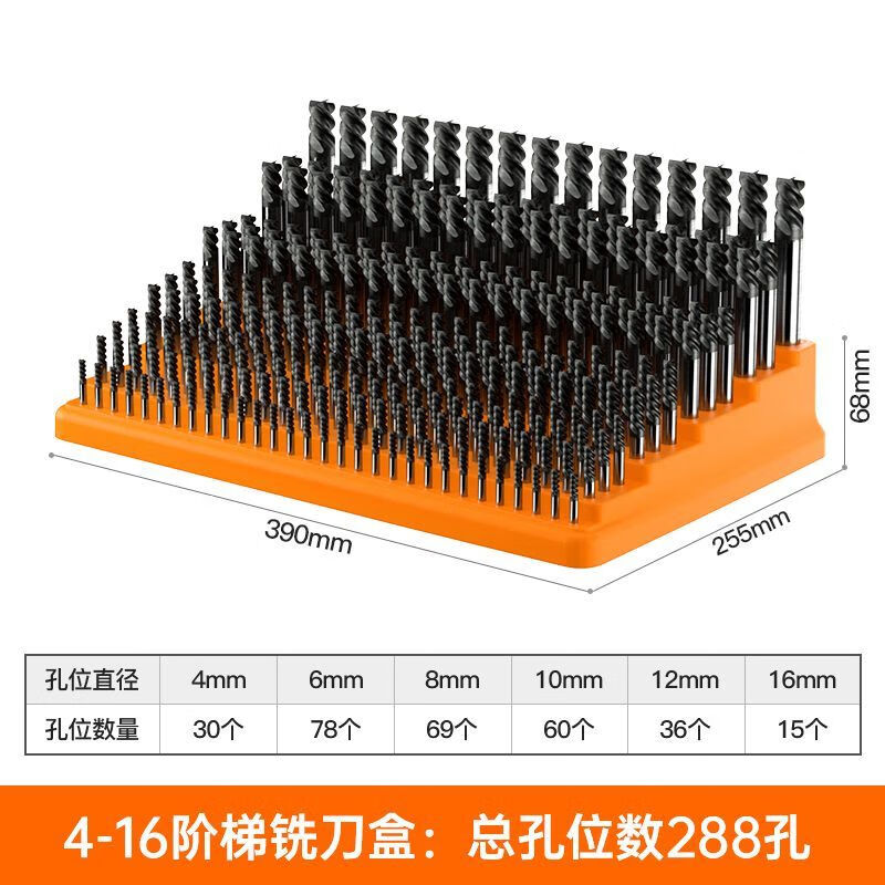 Vinoa CNC machining center tool storage rack machine tool milling cutter tungsten steel drill bit protection box tap storage box storage box 4-16MM step milling cutter box 288 holes PP material milling cutter drill bit storage box##