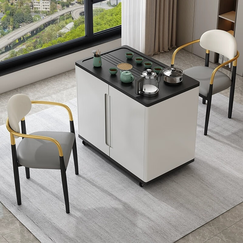 Menglong mobile tea table side cabinet home balcony small tea table type rotating tea cart living room sofa side table light luxury tea cabinet single table free full set of induction cooker tea set