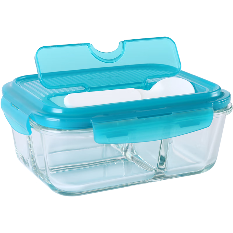 LOCK&LOCK heat-resistant glass fresh-keeping microwaveable refrigerated three-part lunch box for office workers and students fruit lunch box with fork and spoon 1L
