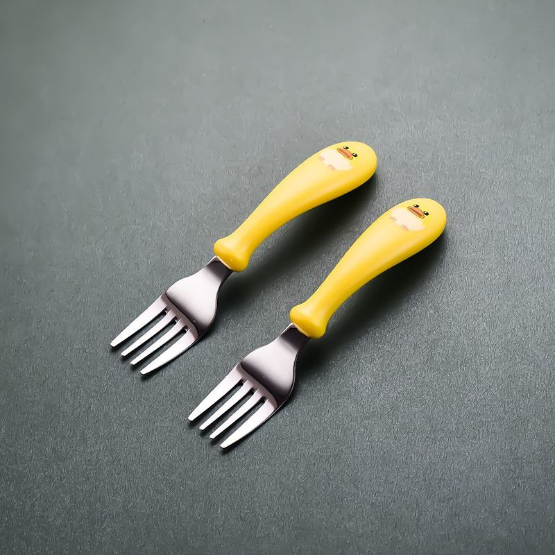 Enshousu children's chopstick training chopsticks 3-year-old and 6-year-old baby spoon learning and practicing 1, 2 and 3-year-old special toddler tableware set 2-6 years old children cute - yellow duck children's tableware - four-piece set chopsticks + spoon + fork + box