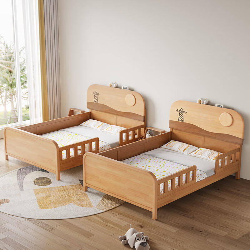 Door-to-door solid wood children's bed with guardrails solid wood children's bed with guardrails 1.2 meters for boys and girls solid wood color 1.5 meters 1.35 all solid wood double side guardrail bed + 16cm soft 1200*2000