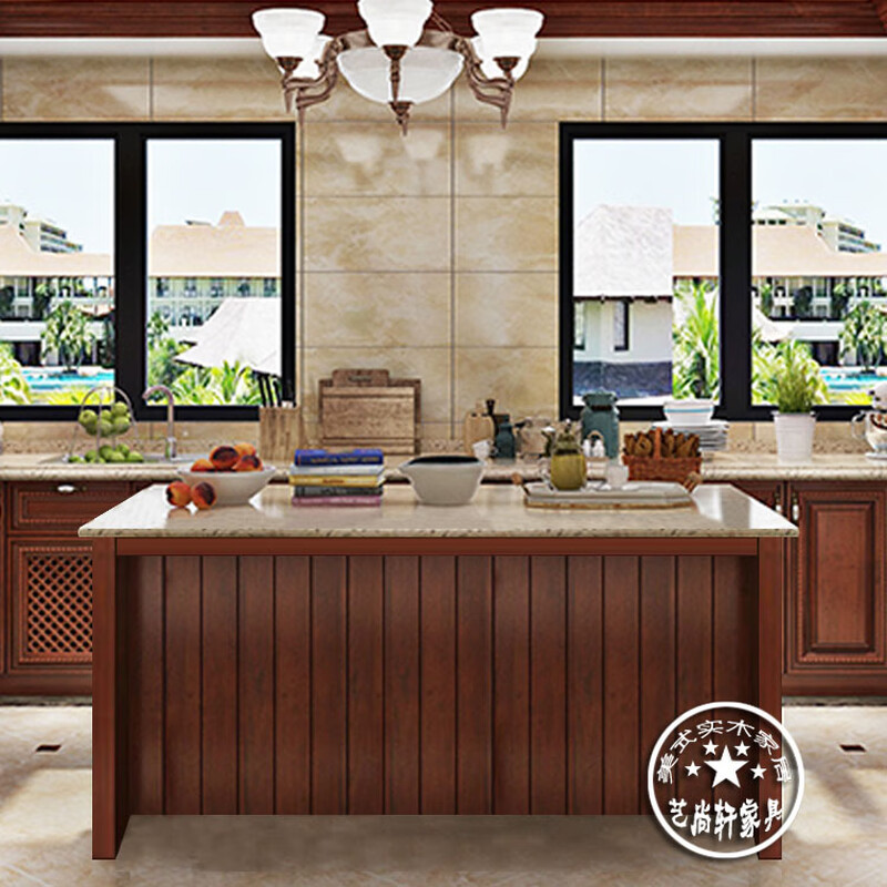 Ling Yuxun customized Nordic solid wood sideboard open kitchen marble island cooking table operation cabinet living room bar marble surface 120*65*90cm (2 drawers 2 doors) 4 doors