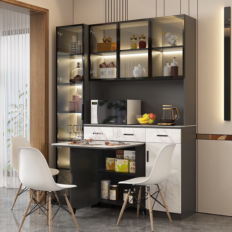 Qiangxiang light luxury slate sideboard dining table integrated wall high cabinet home living room dining room folding table wine cabinet custom G87 style 1 820*420*2100 with lights double door