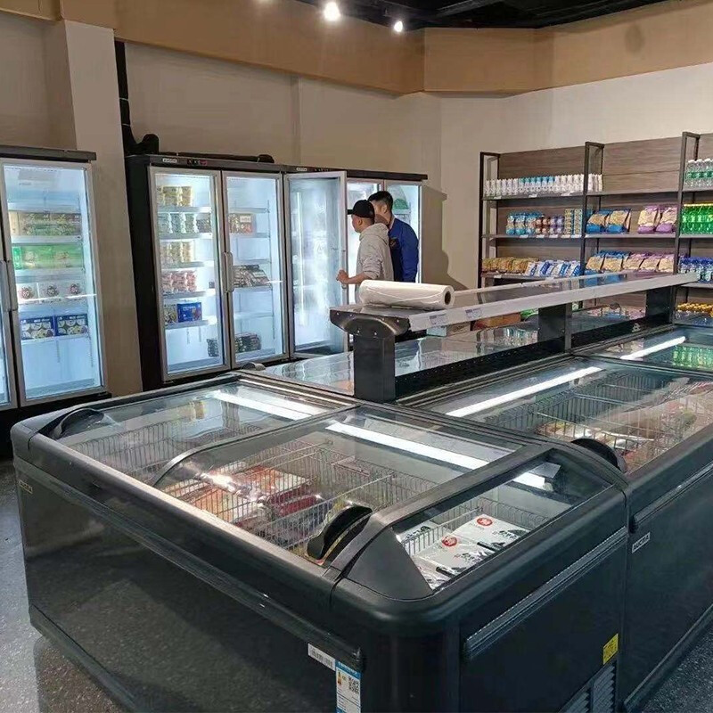 AUCMA Commercial Super Large Capacity Combination Display Cabinet Supermarket Freezer Island Cabinet Quick Frozen-24 Seafood Cold Drink Prepared Dumplings Horizontal Single Temperature Freezer Refrigerator Automatic Defrost Automatic Frost Combination Three 950L*2+560L*2 + Shelves