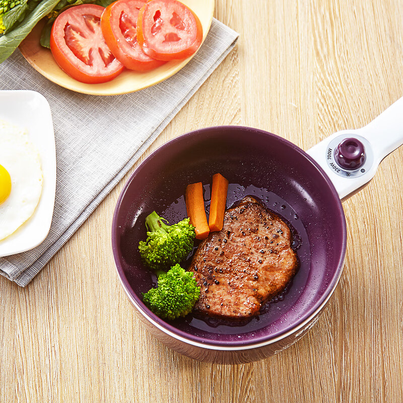 Mengyier electric cooker plug-in non-stick frying pan small frying pan mini dormitory for frying steak khaki color + steamer 0cm