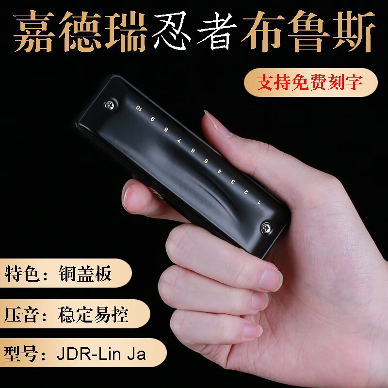 JDR imported gongs ten 10-hole blues harmonica NinJa ninja beginners as entry-level advanced playing matte black 10-hole Paddy scale C key - commonly used mode