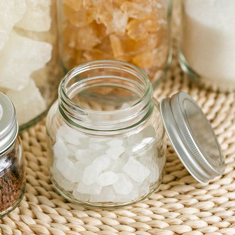 ADERIA Japan imported sugar jar household red and white sugar storage small bottle storage grains rock sugar transparent glass sealed jar silver 475ML