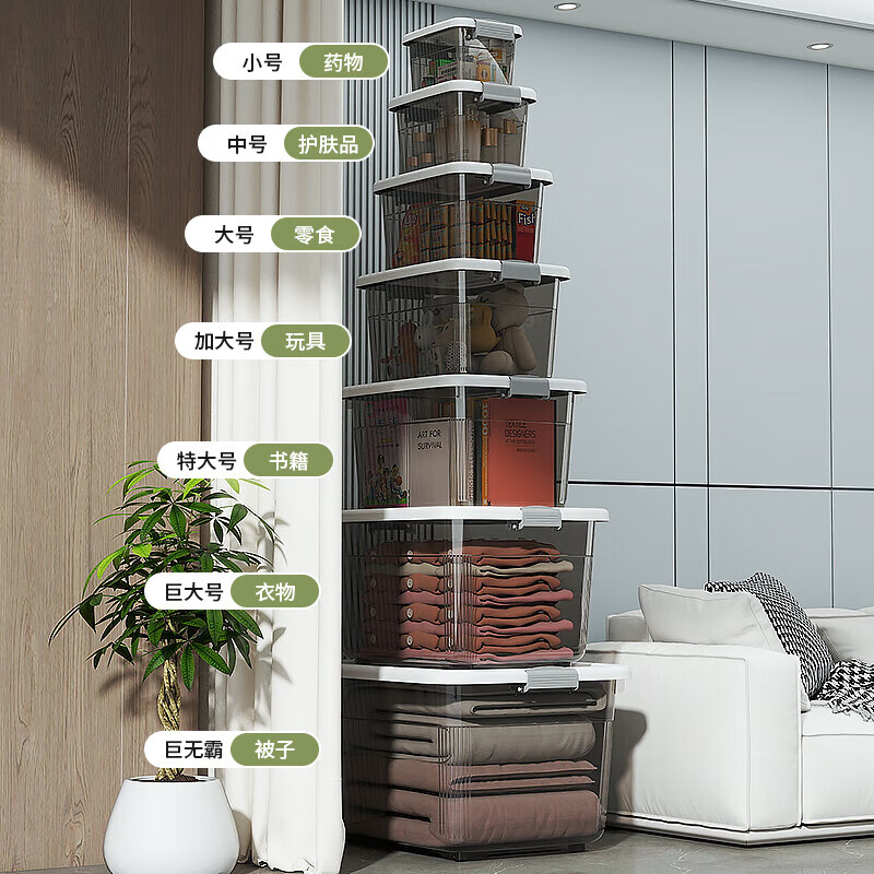 JD Logistics Thickened Large Capacity Transparent Storage Box Home Wardrobe Clothing Plastic Box Toy Box Transparent White Huge Size - Length 54 Width 40 Height 30