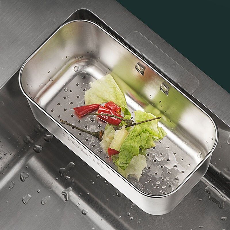Ji Meng 304 stainless steel triangle drain basket kitchen sink suction cup hanging storage basket kitchen residue filter natural color 1 piece