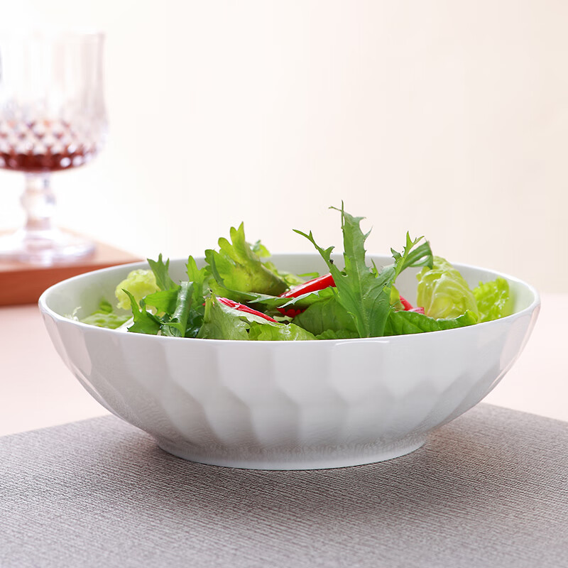 Sky Top ceramic large salad bowl serving bowl pure white relief bone china home hotel tableware 8-inch crystal series shallow bowl