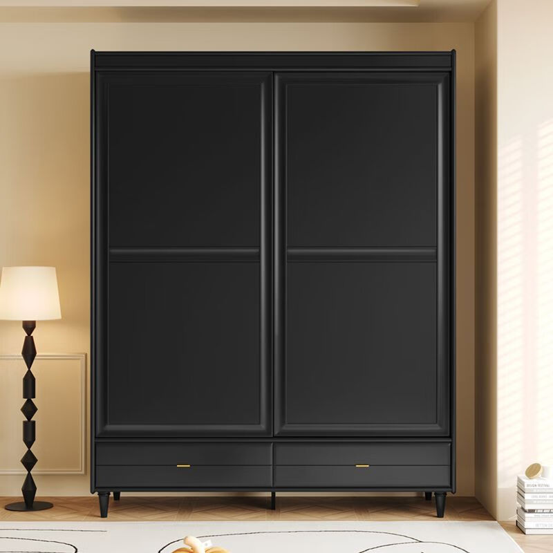 Hanpan retro wardrobe retro style black modern simple solid wood home bedroom sliding door sliding door wardrobe light luxury 178 two-door sliding (installation included)