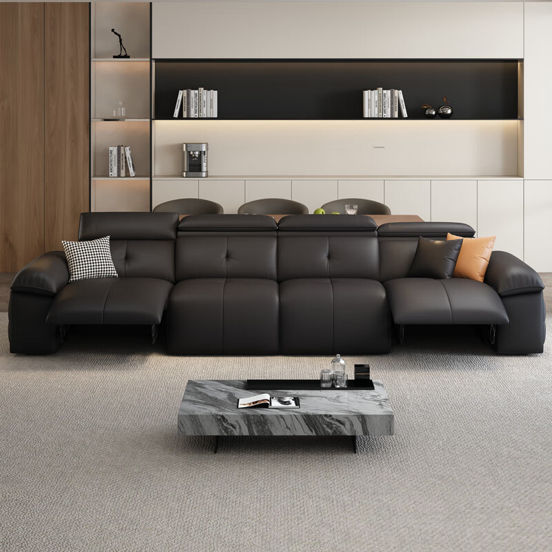 HODW Electric Functional Sofa Zero Wall Lawrence Leather Sofa Living Room Italian Minimalist First Class Sofa 2025 3.15m Four-seater Double Electric Fully Covered 2.8mm First Layer Cowhide