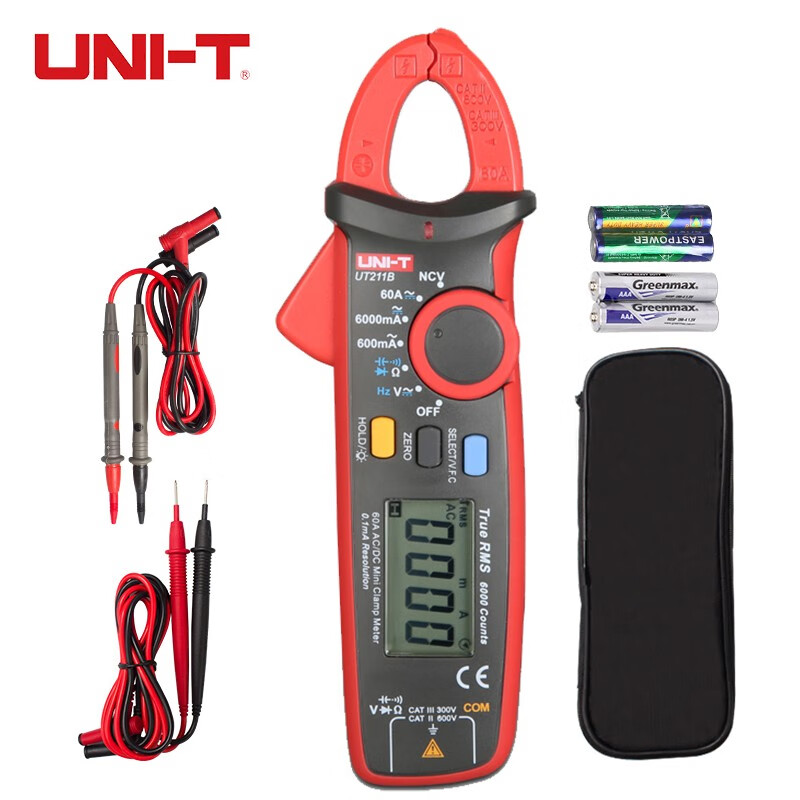 UNI-T mini digital clamp multimeter, smart burn-proof multimeter, high-precision multi-functional electrician-specific ammeter UT211B (DC current 600mA/resistance)