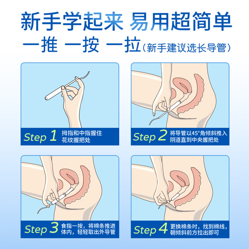 Bluetex Bluetex Tampon Catheter Sanitary Napkin Special Vaginal Plug Waterproof Menstrual Period Insertion 4 Boxes Short Catheter Extra Large Flow 16 Count * 4 Boxes (Cylindrical Cotton Core) Others