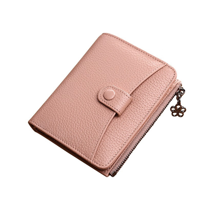 Viney new two-fold cowhide wallet women's short wallet wallet clutch bag small coin purse as a birthday gift for my wife, pink, for my wife and girlfriend, high-end and practical