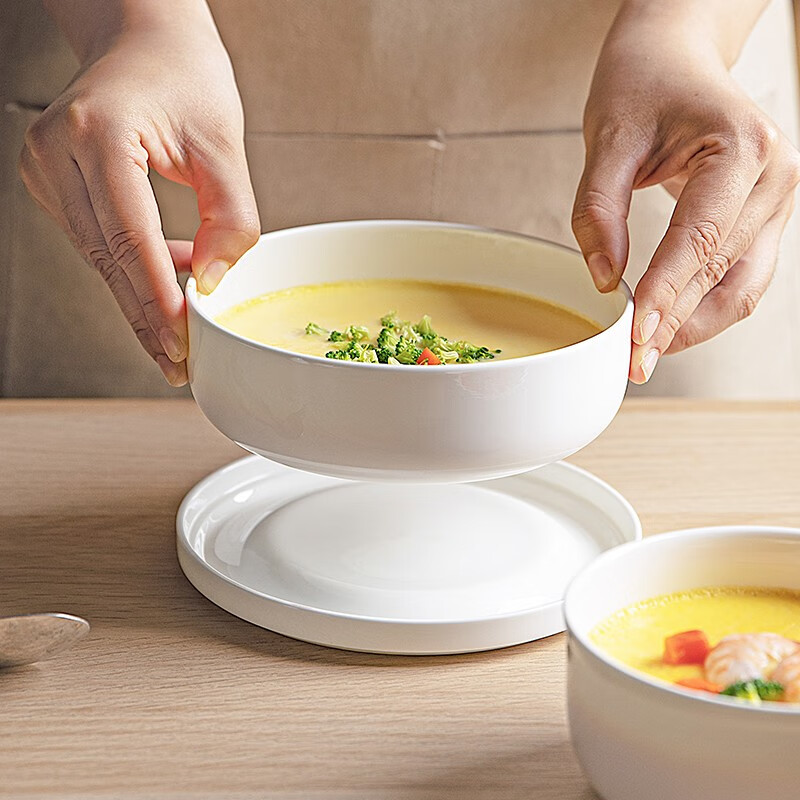 Modern housewife ceramic steamed egg bowl with lid, household egg custard and bird's nest cup, water-proof stew pot, soup cup, pure white stew pot, 4-inch water-proof stew bowl