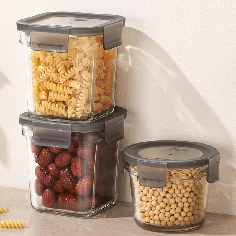 GLASSLOCK Korea imported tempered glass lunch box micro-roasted dual-purpose baking microwave refrigerator storage box 830ml square high tube black lid