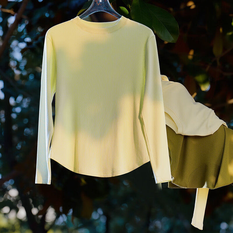 Montagut Modal Cotton Bottoming Shirt Women's Thin Slim White Long Sleeve Underwear Autumn Underwear Round Neck Top Spring Autumn Style Low Collar - Soft Khaki M Recommended 95-110 catties