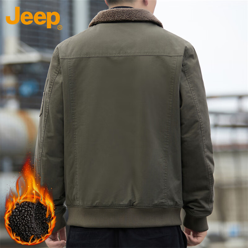 JEEP Jeep Jacket Men's Autumn and Winter Work Jacket Men's Loose Casual Trendy Clothes Men's Military Green Velvet XL
