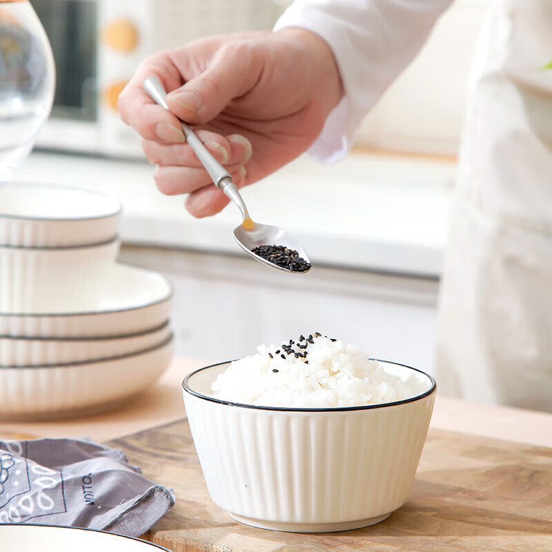 Weimingnuo simple bowls and plates tableware household bowls and chopsticks set combination underglaze color tableware complete set of ceramic bowls and plates vertical pattern 8 heads