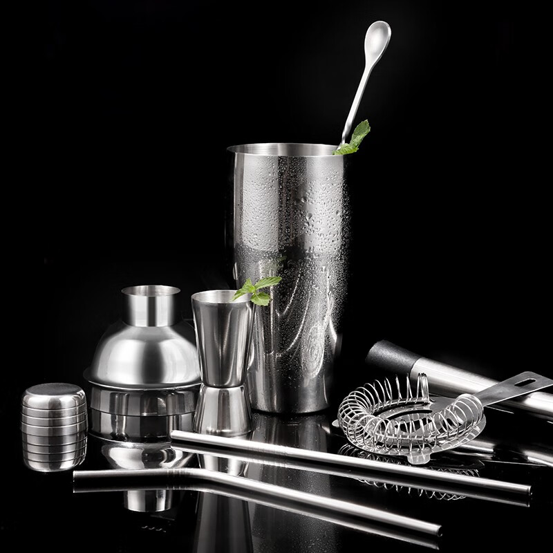 Badger Stainless Steel Mixer Set Shaker Cup Mixing Cup Beater Lemon Tea Tool Milk Tea Shop Special Mixer Mixer Set 19 Pieces (Including ABS Rack) One-piece Forming Professional Grade Recommendation