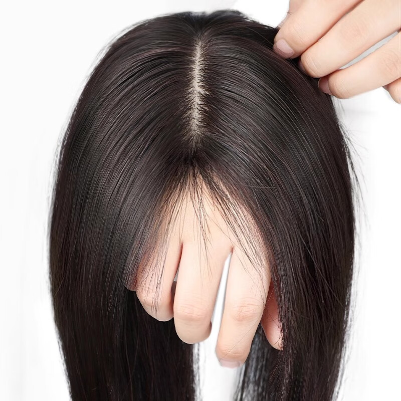 Lanting wig for women, real hair on top of head, full human hair, fluffy, natural forehead, light and traceless, covering gray hair, hair replacement patch, butterfly needle net, mocha brown 25cm