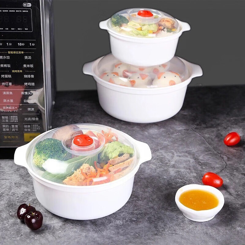 Boelter microwave bowl heating special container hot rice container instant noodle bowl lunch box plastic soup bowl with lid three-piece set large + medium + small