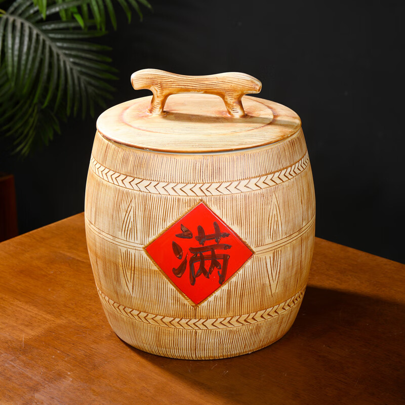 Thick ancient and thin modern Jingdezhen installed rice bucket rice cylinder ceramic cylinder with cover household 20 catties 30 catties 50 catties large water tank moisture-proof oil cylinder 10 catties