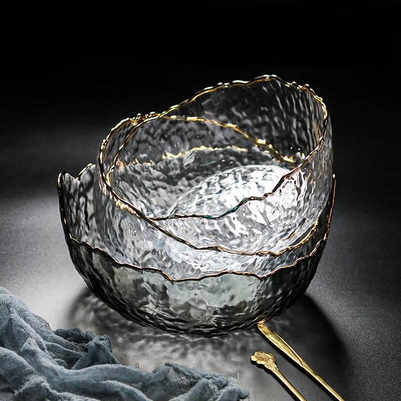 Dining General 3-piece salad bowl gold-rimmed glass bowl set glass fruit plate dessert bowl salad bowl fruit plate