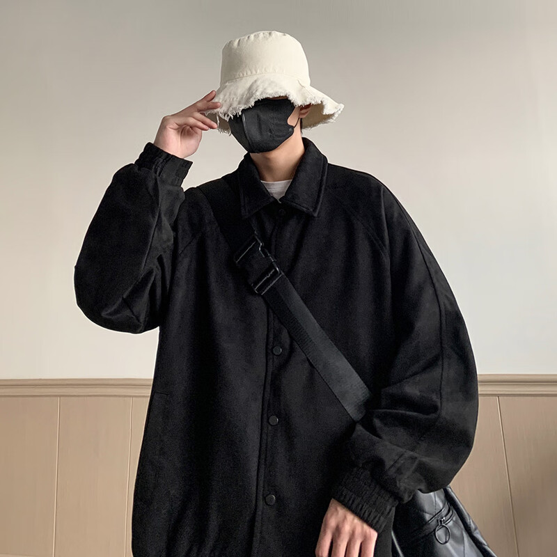 Dingfengbaoluo jacket men's autumn and winter casual loose trendy suede top American baseball uniform YM9921 black 2XL