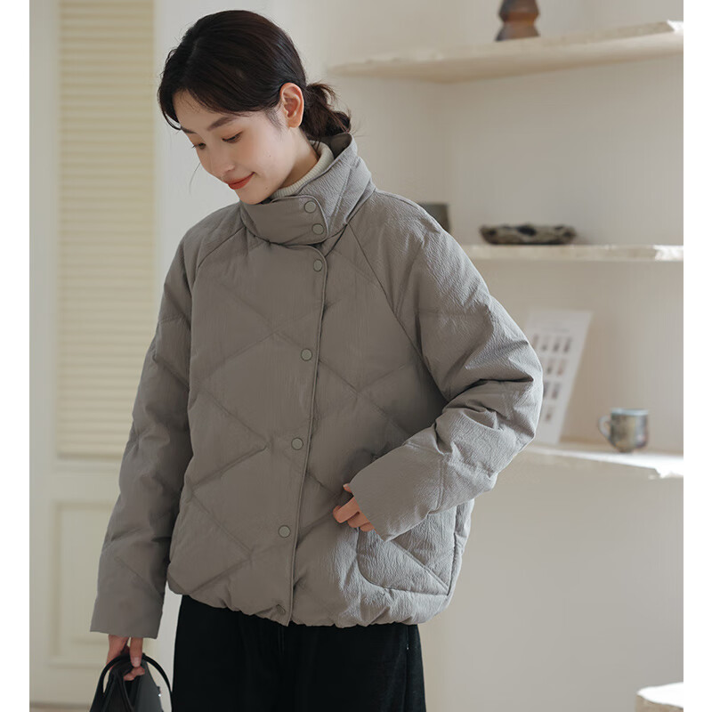 Keran Jian Zhiyan 5A grade white goose down texture high density cotton big goose down jacket warm jacket for women 2025 autumn and winter new style elephant gray S