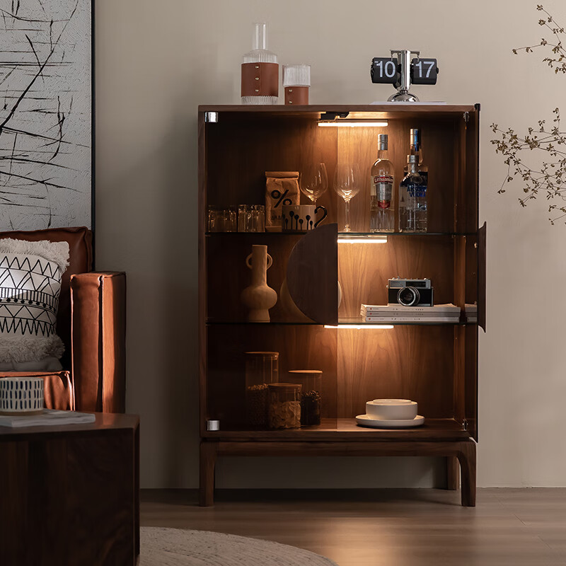 Yin Qingchun North American black walnut modern simple all solid wood dining side wine cabinet living room multifunctional sofa side cabinet corner cabinet North American black walnut (no auxiliary materials) double door