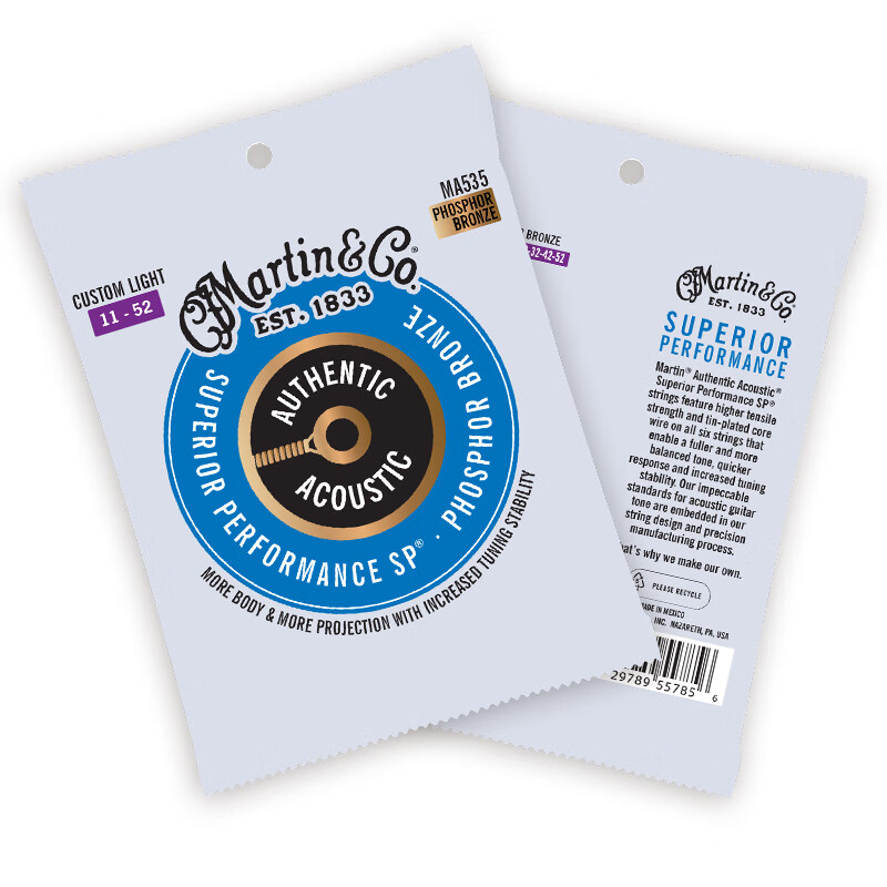 MARTIN Guitar Strings Folk Strings Complete Set of Acoustic Guitar Strings MA535 Phosphor Bronze (011-052)