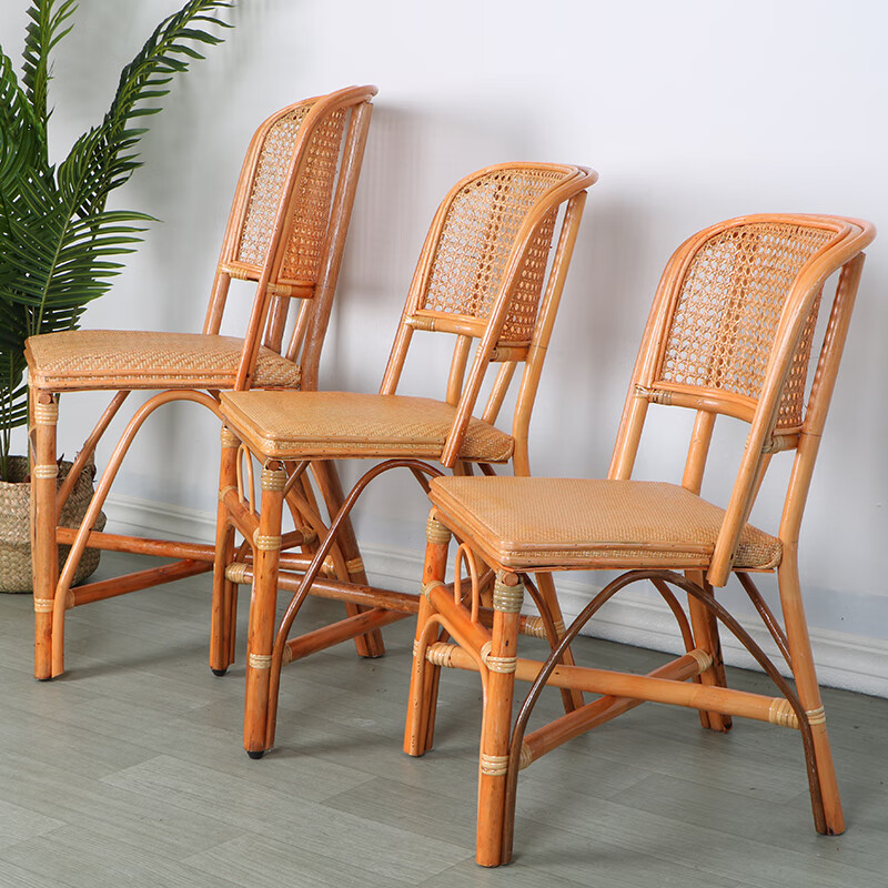 Yu Mengxindi Backrest Chair Natural Rattan Weaving Single Family Dining Chair Leisure Balcony Study Elderly High Backrest Small Rattan Chair with Armrests