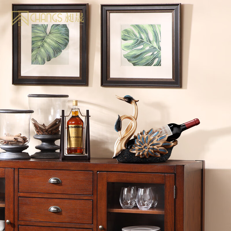 Red wine rack ornaments swan living room dining table wine holder high-end light luxury high-end atmospheric sideboard wine cabinet decoration carved swan wine rack copper color