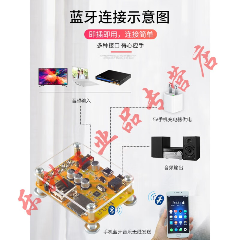 AI Smart 5.0 Bluetooth Audio Receiver Board U Disk FM Play Old Audio Amplifier Upgrade Wireless Module Bluetooth + Remote Control Official Standard Bluetooth + Silicone + Acrylic + Power Supply Cable + Lotus