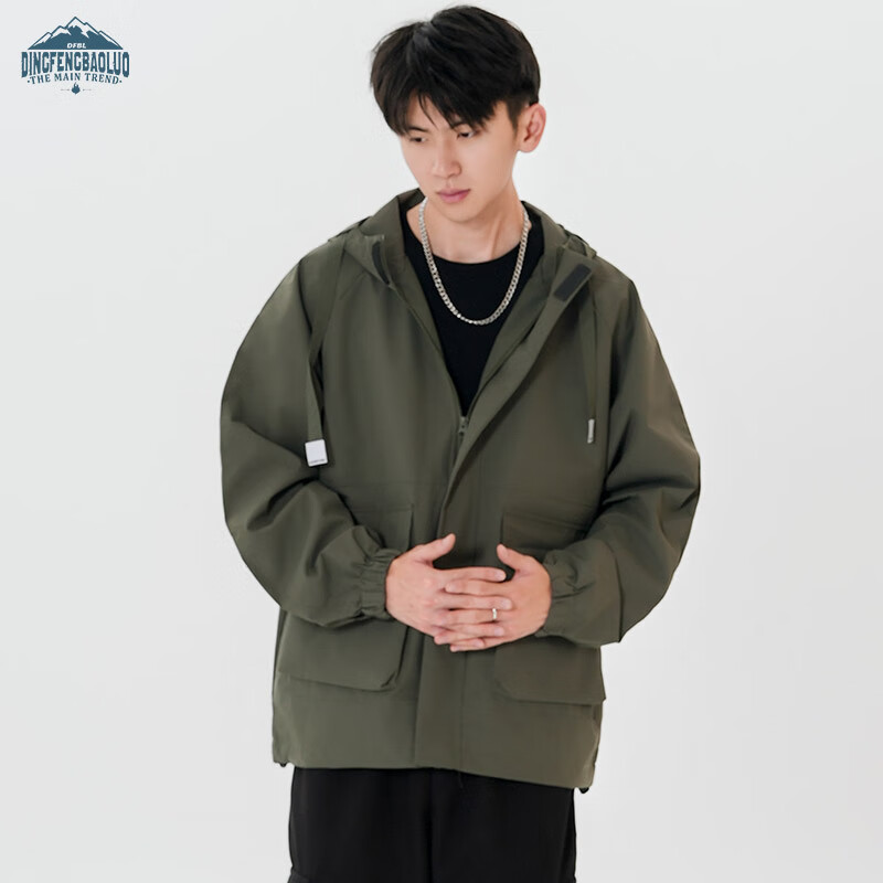 Dingfengbaoluo jacket men's autumn and winter loose trendy ins hooded workwear outdoor top YM9926 dark green XL