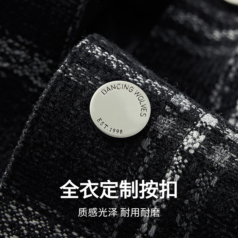 Dances with Wolves Down Liner Autumn and Winter Small Fragrance Style Lapel Plaid Down Jacket Warm Jacket 001 Black 180